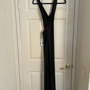 ZARA NWT Elegant Black Halter Maxi Dress